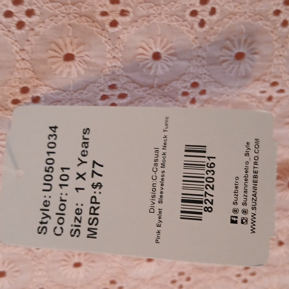 Suzanne Betro 🍑 Peach Pretty Sleeveless Blouse Top 1x NWT Eyelet Amazon - Picture 3 of 3